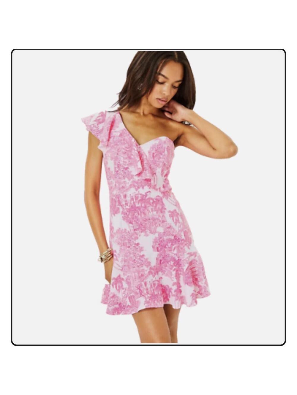 LILY PULITZER Ariana One Shoulder Ruffle Romper